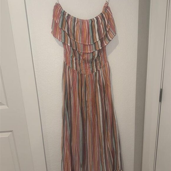 Striped strapless flowy midi dress - New - Picture 1 of 2